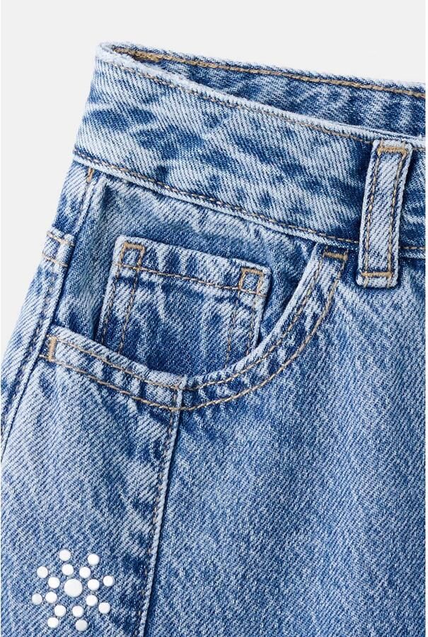 Mango Kids wide leg jeans met studs blauw - Foto 3