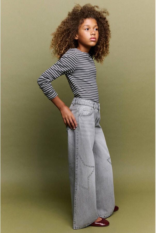 Mango Kids wide leg jeans met studs en sterren changeant grijs