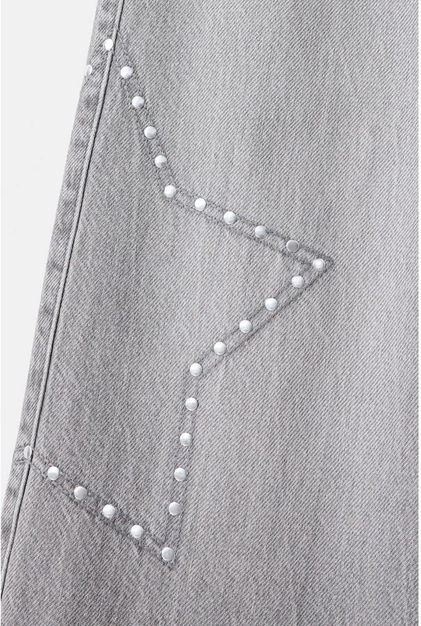 Mango Kids wide leg jeans met studs en sterren changeant grijs - Foto 3