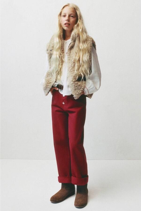 Mango Kids wide leg jeans rood