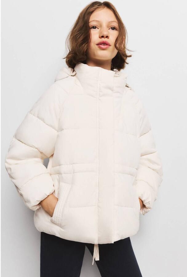 Mango Kids winteranorak ecru Jas Meisjes Polyamide Capuchon Effen
