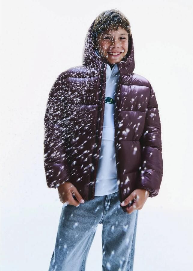 Mango Kids winterjas donkerrood Jongens Polyamide Capuchon Effen