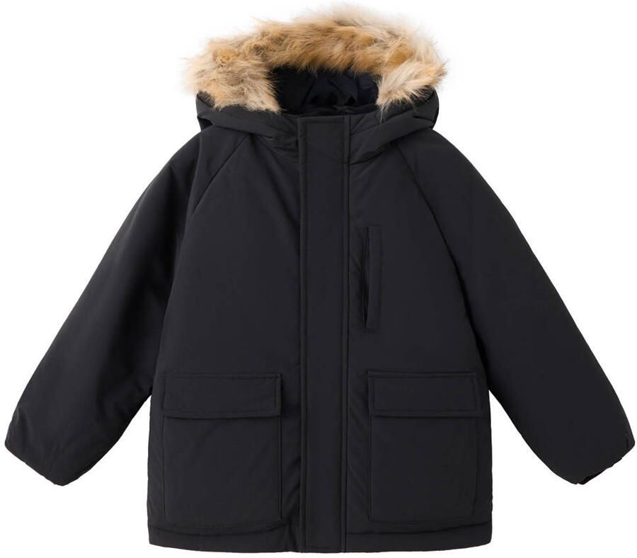 Mango Kids winterparka met imitatiebontkraag zwart