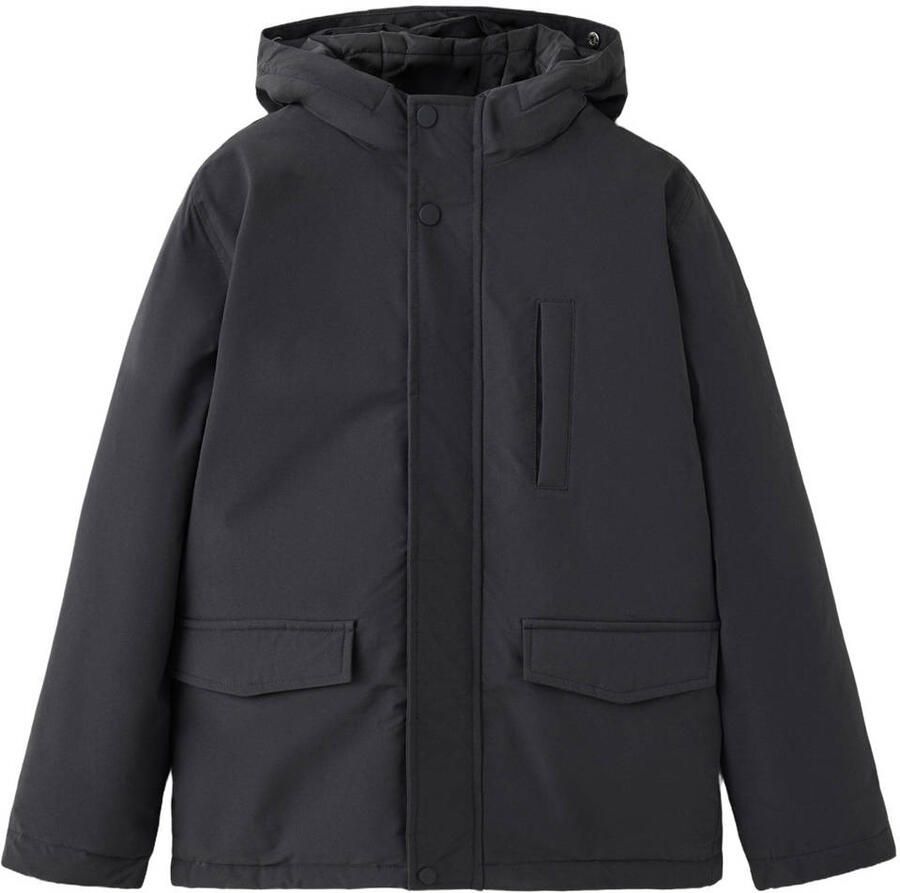 Mango Kids winterparka met imitatiebontkraag zwart