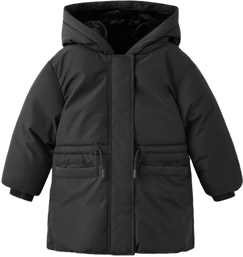 Mango Kids winterparka zwart Jas Meisjes Polyester Capuchon Effen