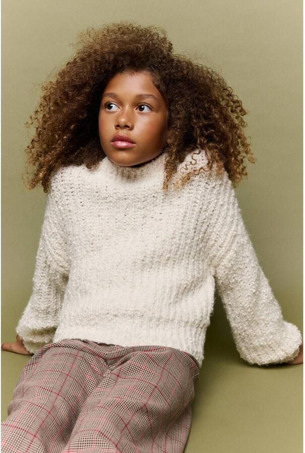 Mango Kids wollen gebreide trui lichtbeige Effen