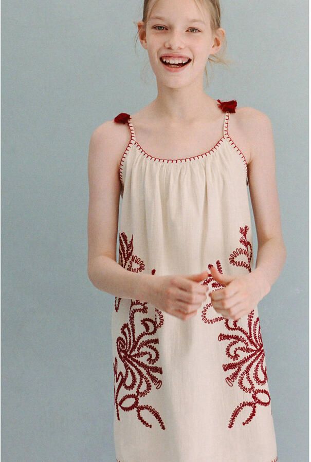 Mango Kids zomerjurk met borduursels ecru - Foto 3