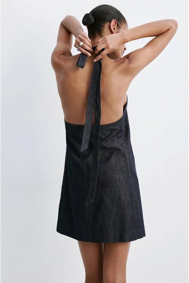 Mango korte denim halterjurk donkerblauw - Foto 2