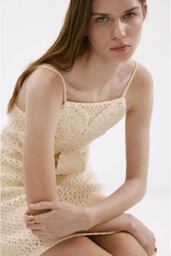 Mango korte gehaakte bohemian zomerjurk beige - Foto 2