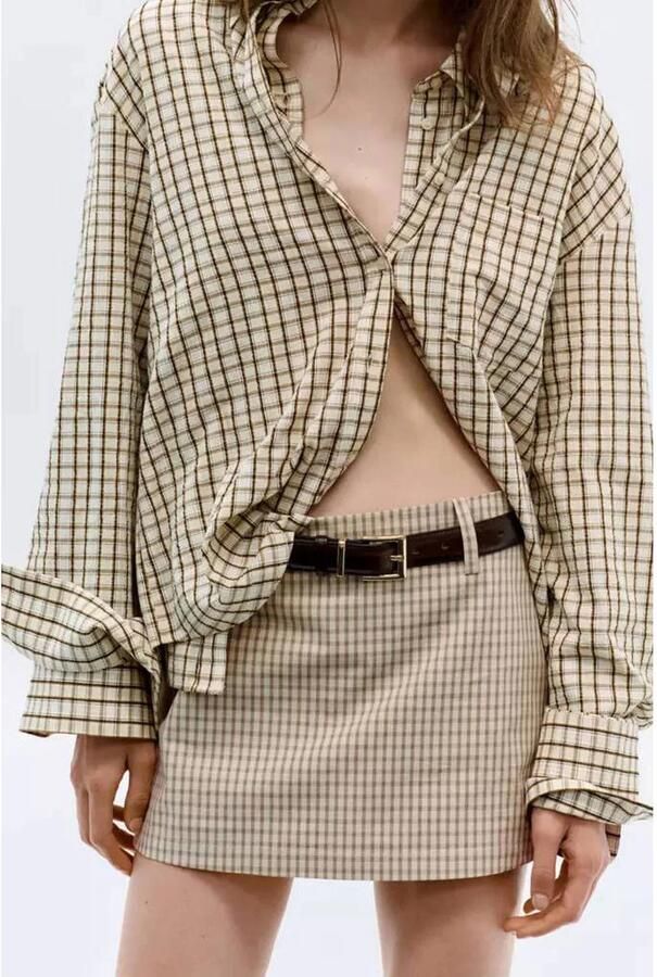Mango korte geruite rok beige