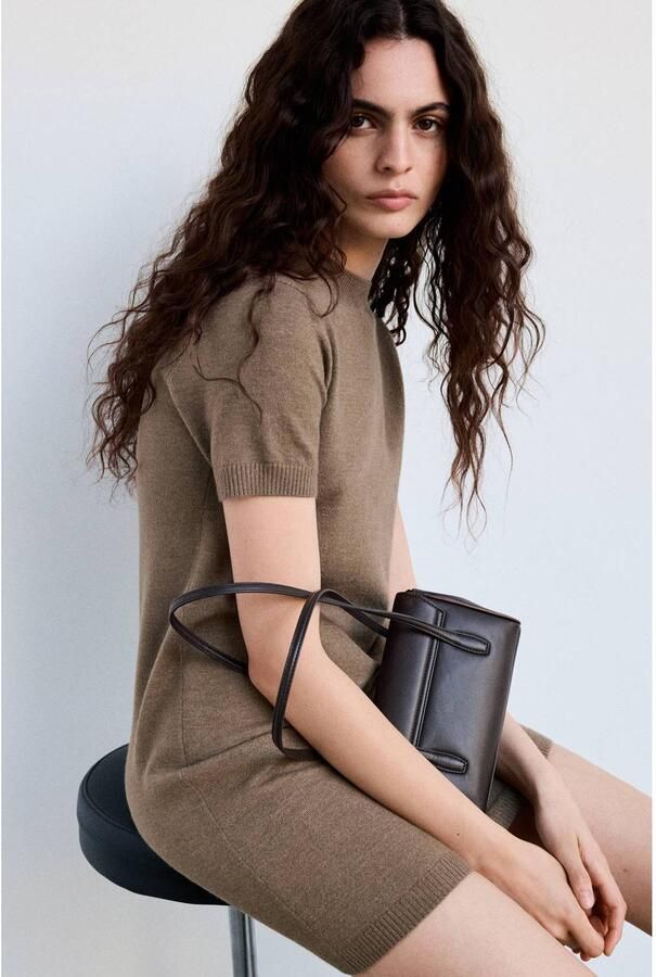 Mango korte jurk met wol beige - Foto 2