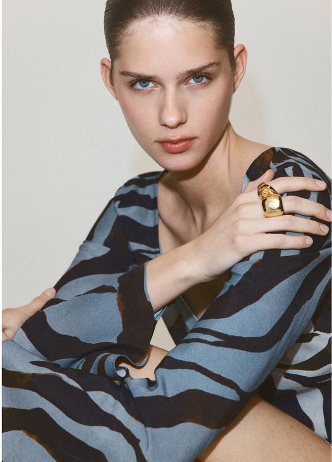 Mango korte jurk met zebraprint blauw - Foto 3
