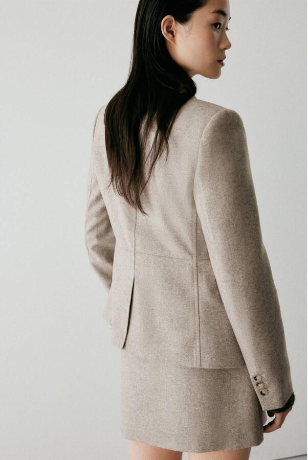 Mango korte mini rok met ceintuur en wol beige - Foto 2