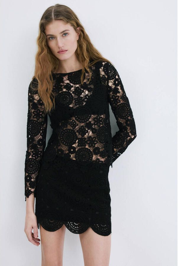 Mango korte rok crochet zwart