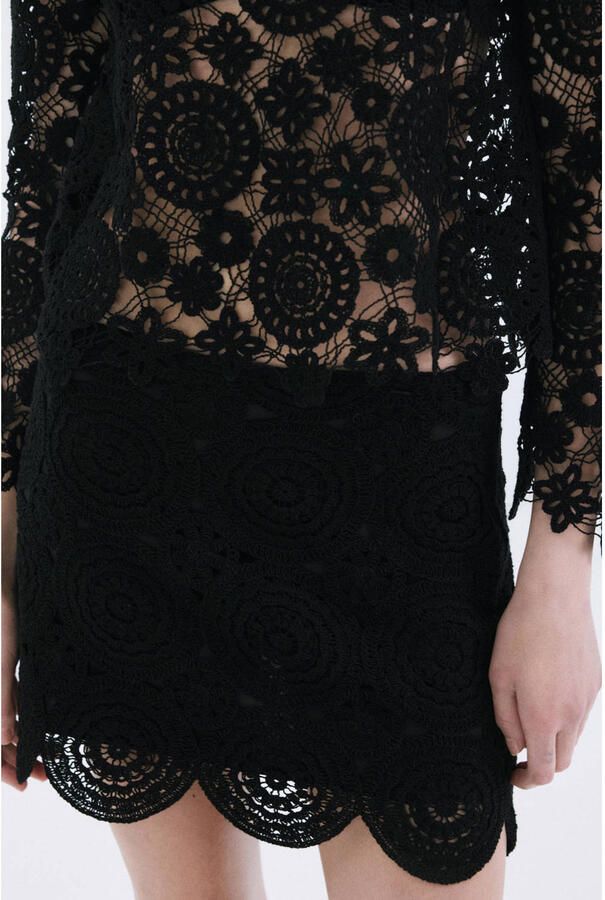 Mango korte rok crochet zwart - Foto 3