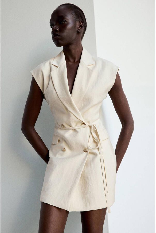 Mango korte zomerjurk met ceintuur beige