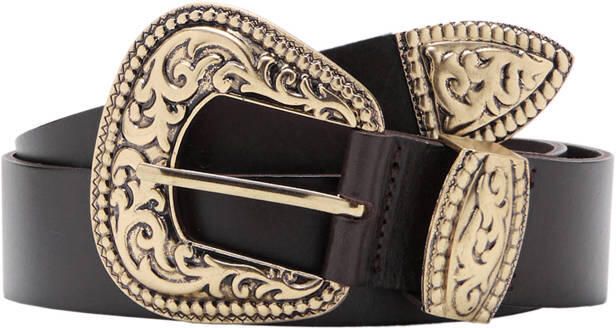 Mango leren riem donkerbruin