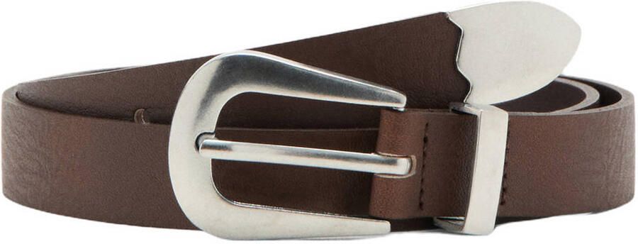 Mango leren riem donkerbruin