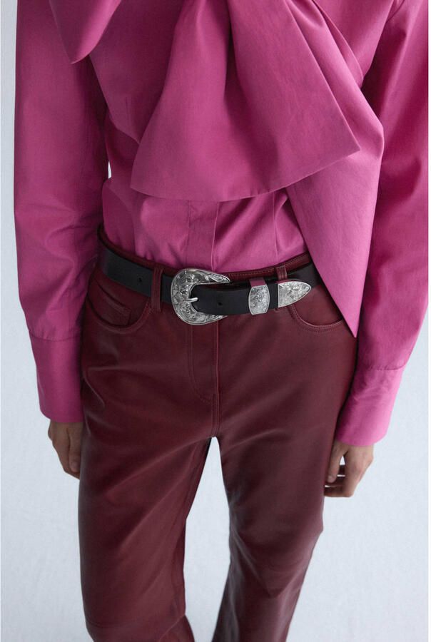 Mango leren riem donkerbruin
