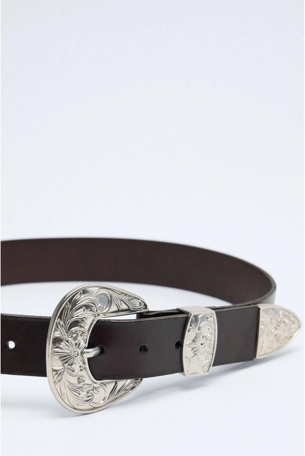 Mango leren riem donkerbruin - Foto 3