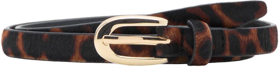 Mango leren riem met panterprint bruin