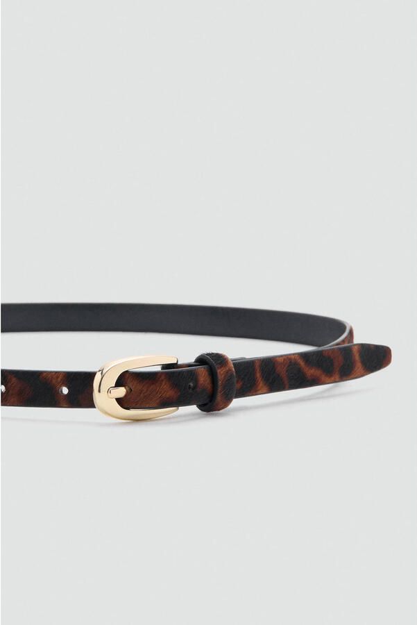 Mango leren riem met panterprint bruin - Foto 2