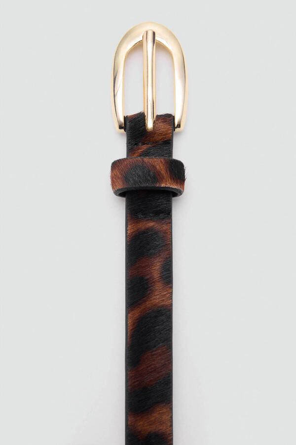 Mango leren riem met panterprint bruin - Foto 3