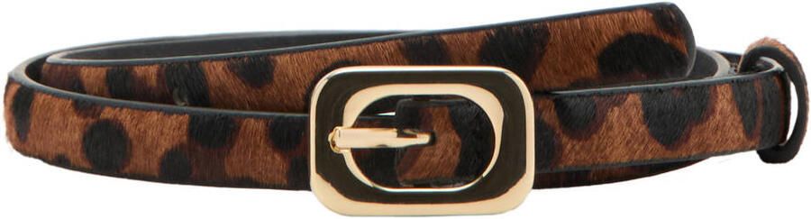 Mango leren riem met panterprint bruin