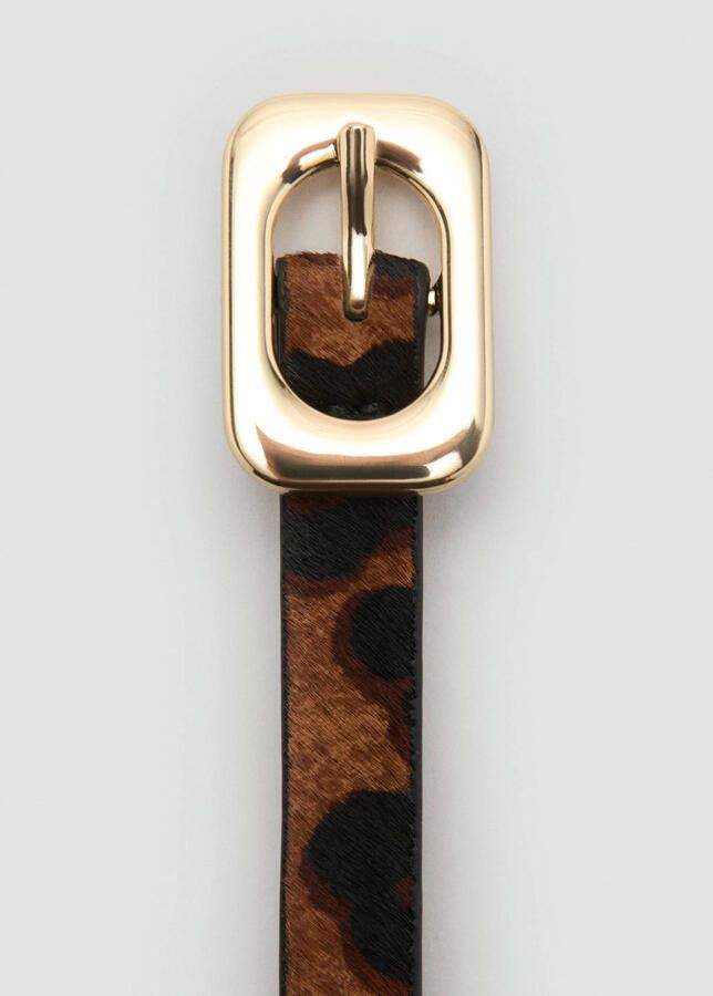 Mango leren riem met panterprint bruin - Foto 2