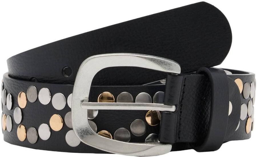 Mango leren riem met studs zwart