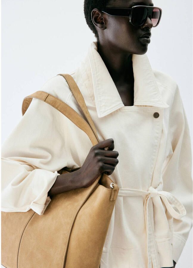 Mango leren shopper lichtbruin - Foto 3