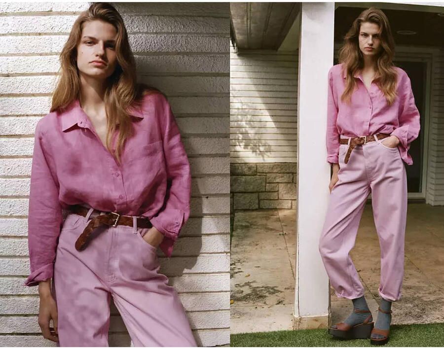 Mango linnen blouse roze - Foto 2