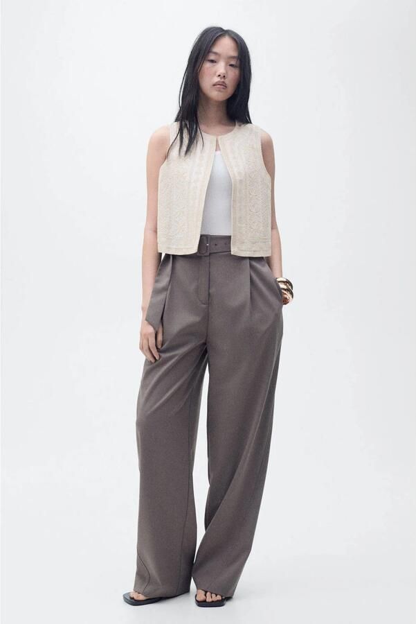Mango linnen gilet beige broderie - Foto 2