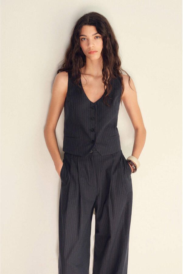 Mango linnen gilet donkerblauw