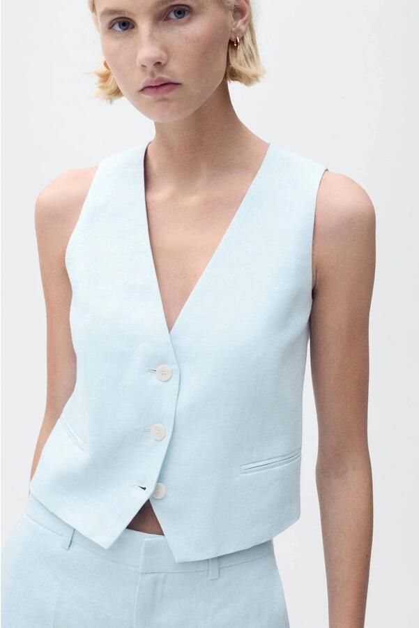 Mango linnen gilet lichtblauw - Foto 1
