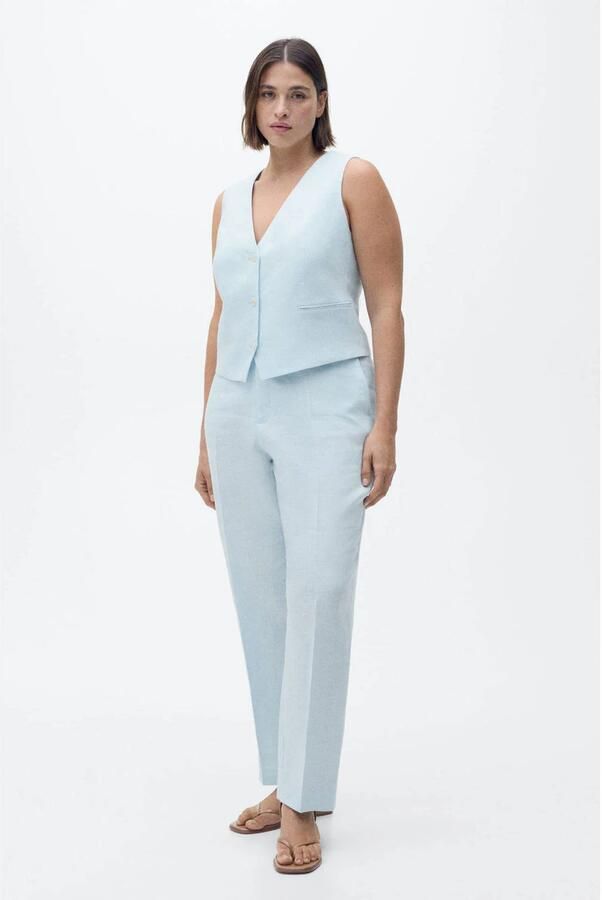Mango linnen gilet lichtblauw - Foto 2