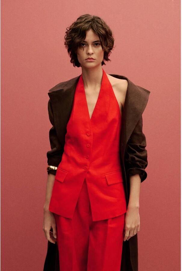 Mango linnen gilet rood