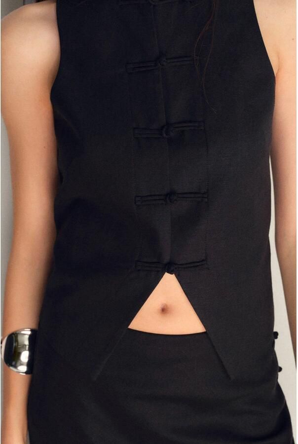 Mango linnen gilet zwart - Foto 2