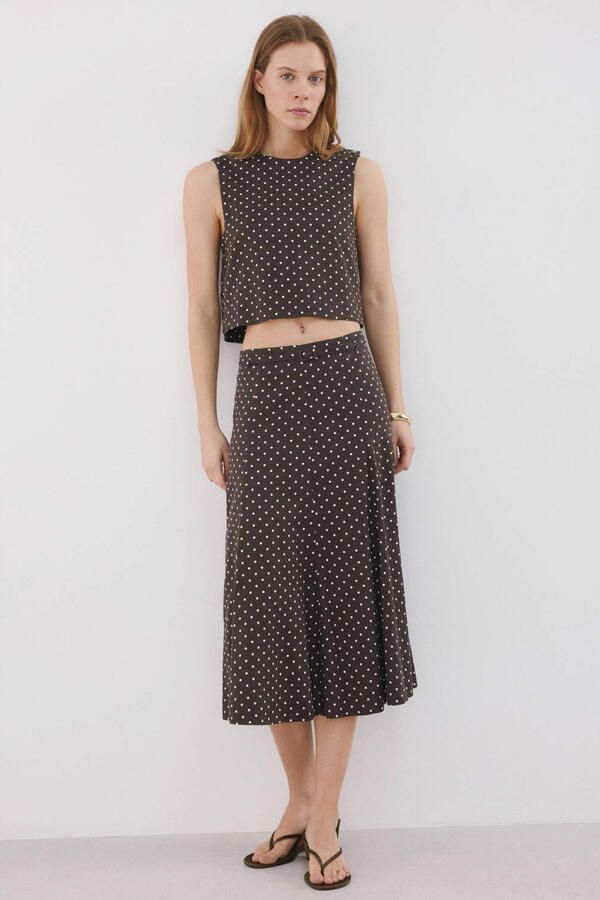 Mango linnen midi rok met stippen donkerbruin - Foto 2