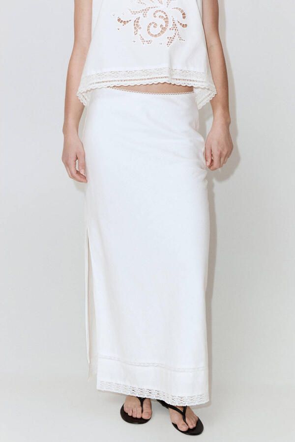 Mango linnen midi rok wit