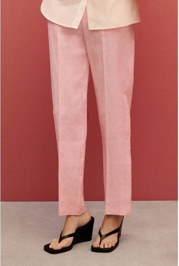 Mango linnen pantalon slim fit lichtroze - Foto 1