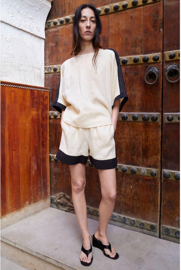 Mango linnen short beige zwart - Foto 3