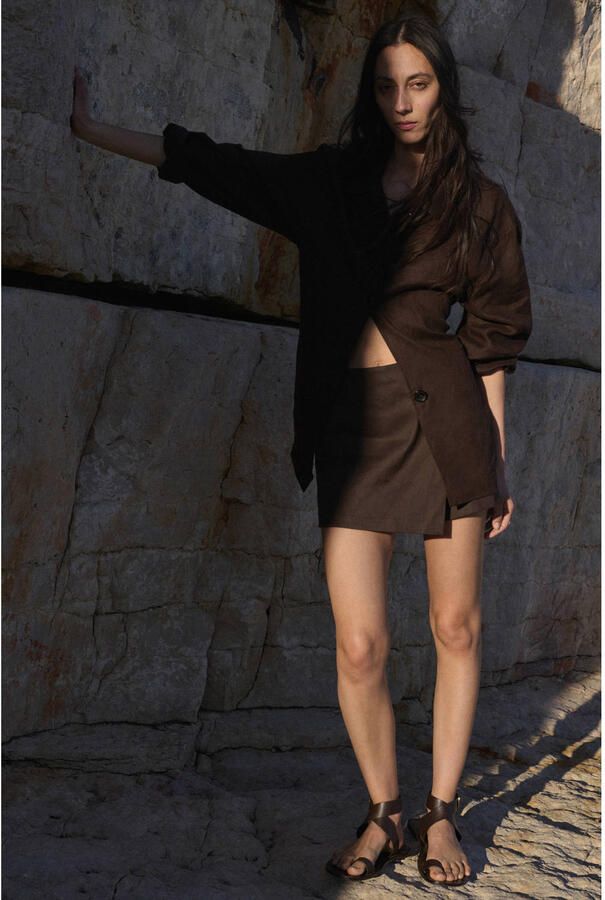 Mango linnen skort bruin
