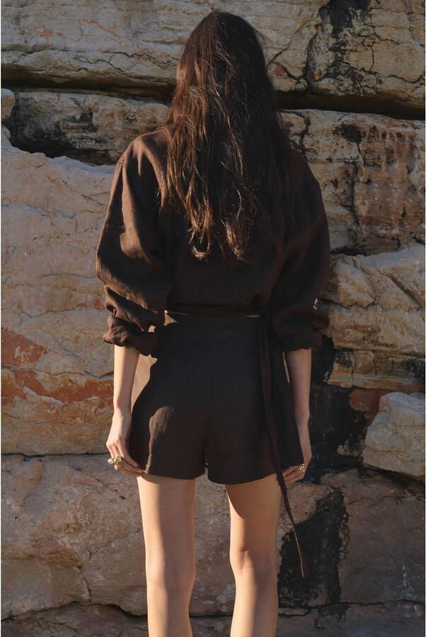 Mango linnen skort bruin - Foto 3