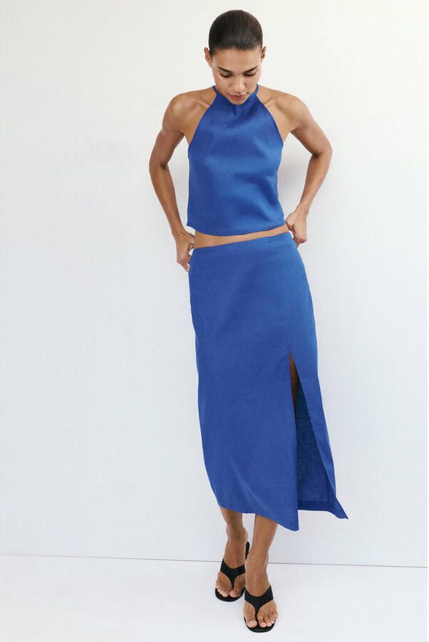 Mango linnen top blauw - Foto 3