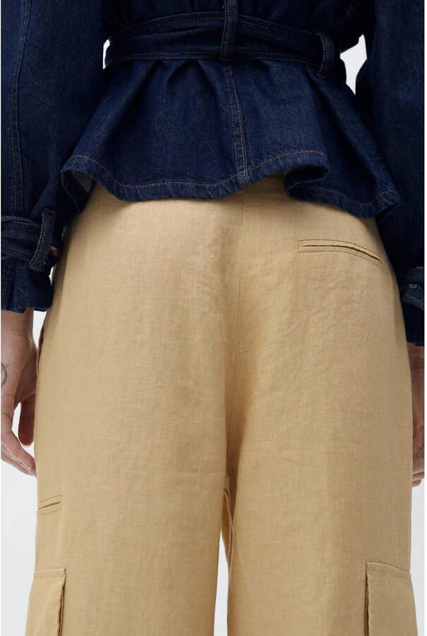 Mango linnen wide leg cargo broek beige - Foto 2