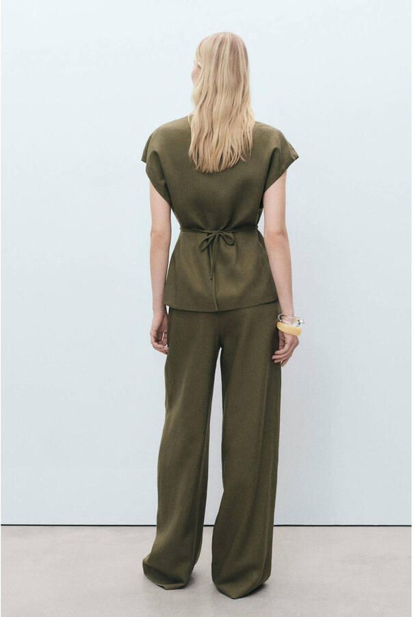 Mango linnen wide leg high waist pantalon kaki - Foto 3