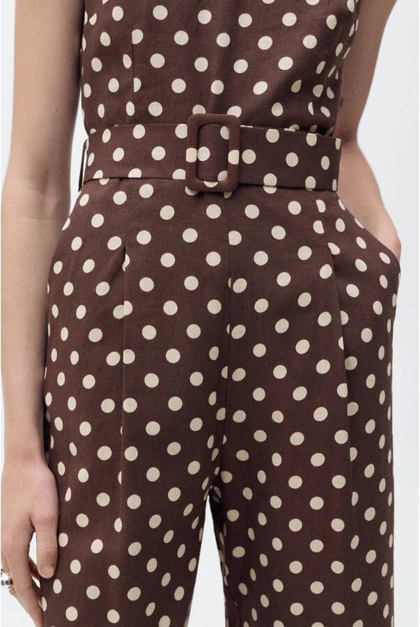 Mango linnen wide leg jumpsuit donkerbruin