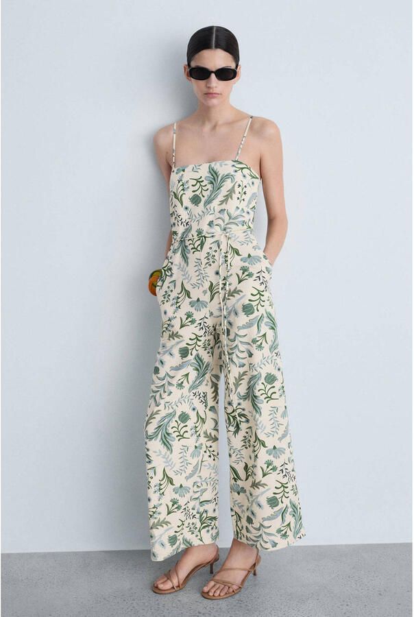 Mango linnen wide leg jumpsuit ecru - Foto 2