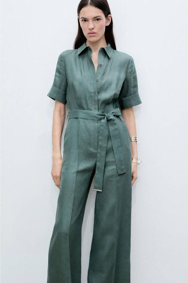 Mango linnen wide leg jumpsuit groen